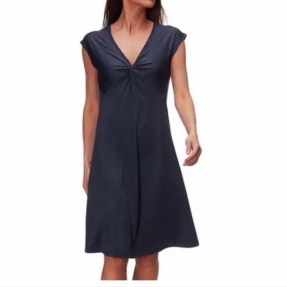 Patagonia Bahnda Twist Front women’s Medium Midi Gray Scuba‎ Stretch Knit Dress